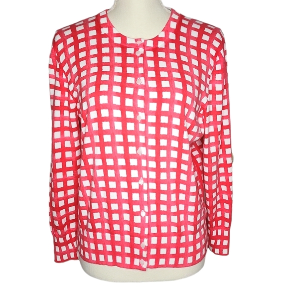 Crown & Ivy Red & White Cotton Spandex Blend Short Cardigan - Picture 2 of 7